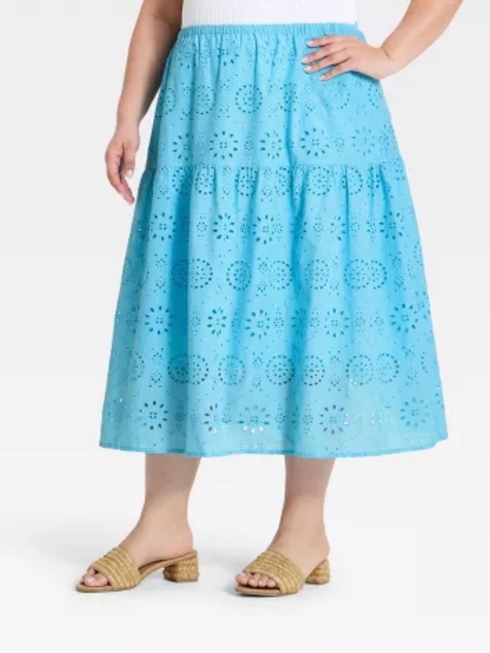 Ava & Viv Eyelet Midi Skirt in Aqua Blue